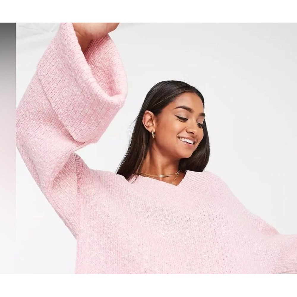 ASOS Design Maternity V-Neck Jumper Turned Back Cuffs in Pink Size 6 NWT - Picture 4 of 7